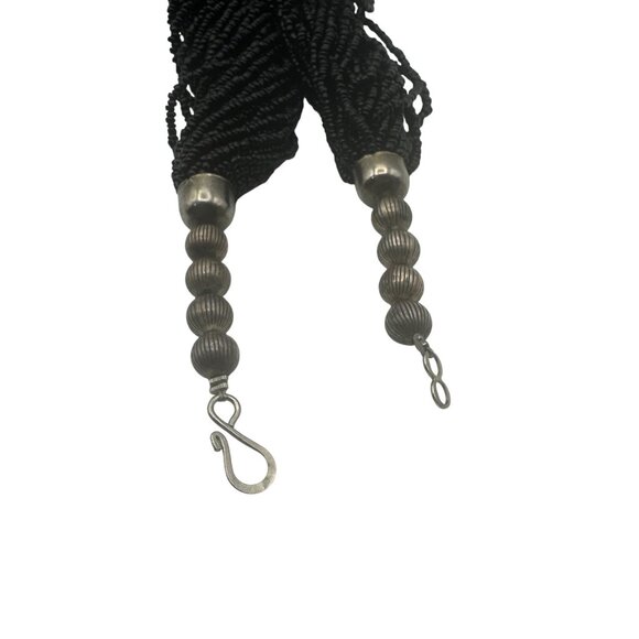 Vintage Black Seed Bead Multi-Strand Necklace With Silver-Tone Accents & Hook Cl - Picture 3 of 4